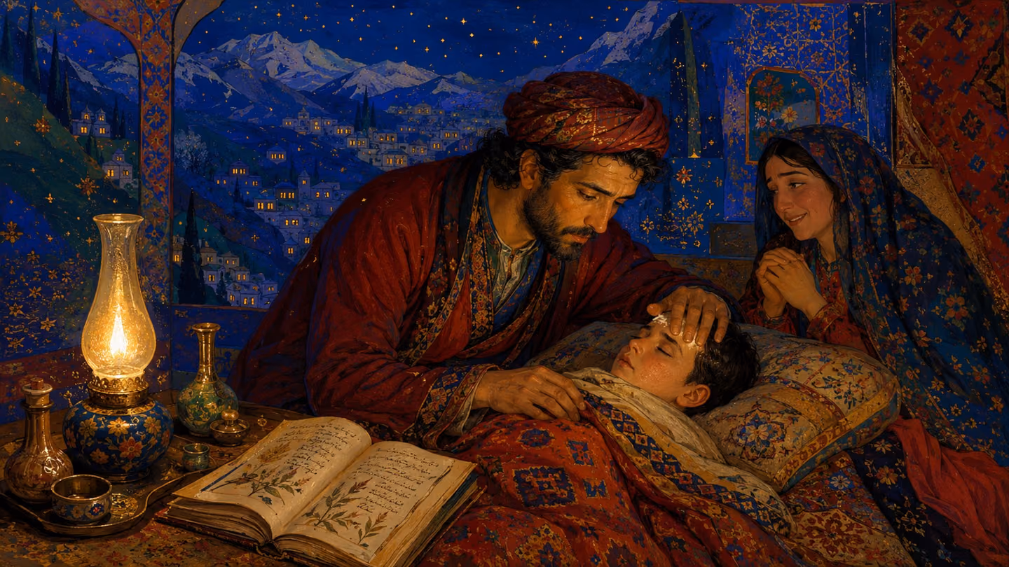 Inside a neighbour's warm lamplit room the apothecary works with real skill over a sick child, a hand on the small forehead, the mother's relief breaking across her face — and he alone in the room is not helped by it;…